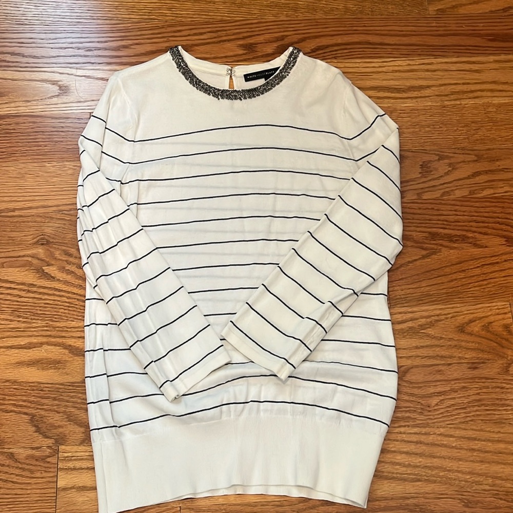 WHBM striped embellished neck sweater